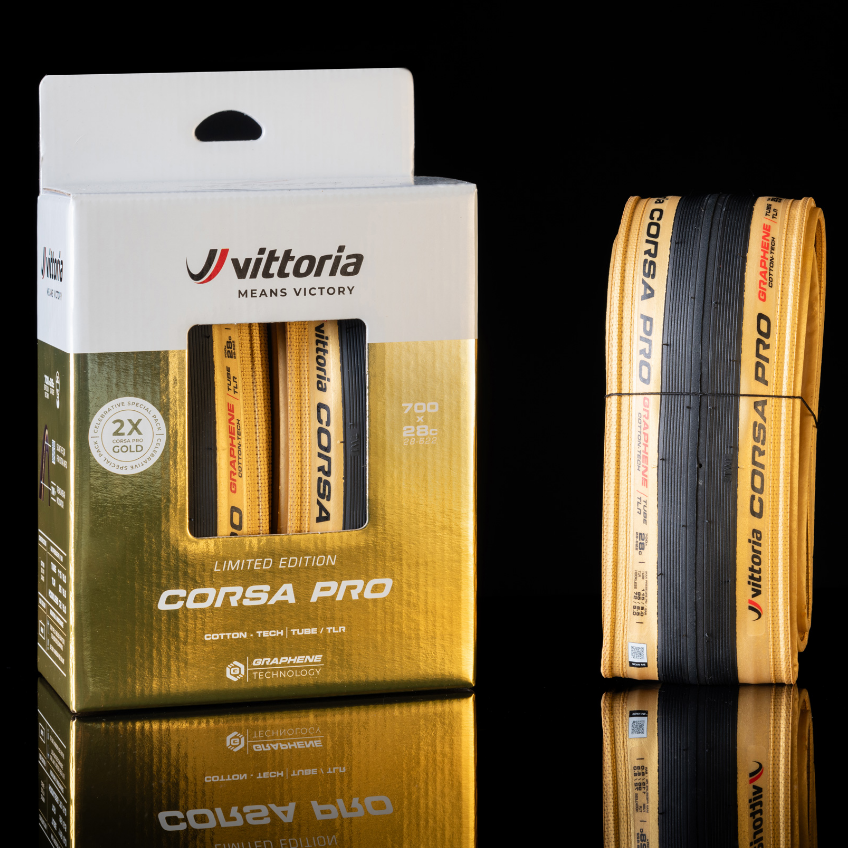 Unique gold tires celebrating Corsa PRO's golden year