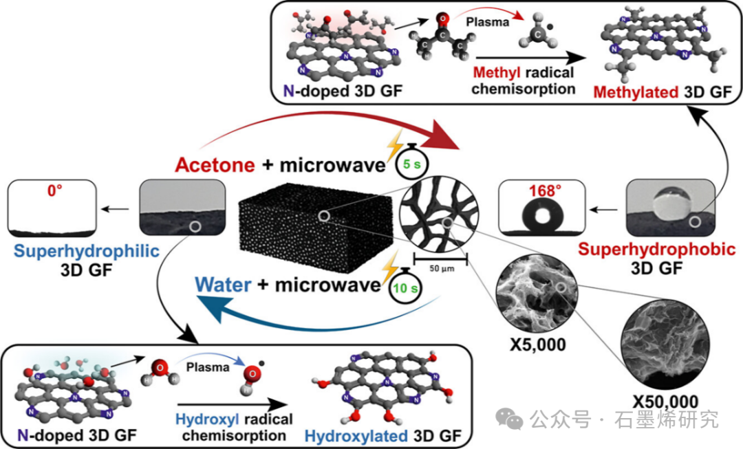 浦项科技大学Byoungwoo Kang课题组--溶剂专用等离子体处理三维石墨烯泡沫的超快可逆超润湿性转换