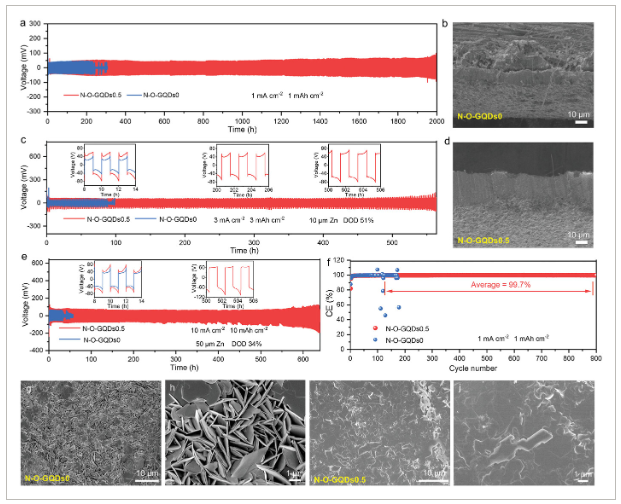 上海理工大学《AFM》：氮氧共掺石墨烯量子点作为无枝晶锌阳极的微量两性添加剂