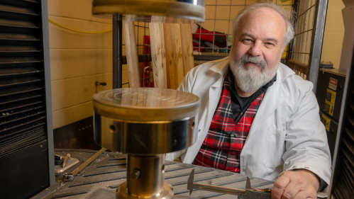 THomas Nosker, who was indcuted into the National Academy of Inventors in 2024, works in his lab.