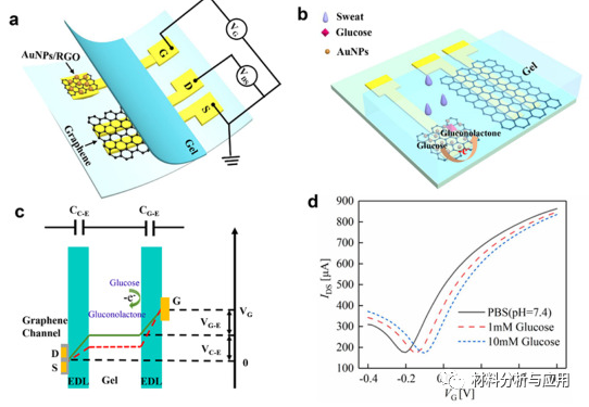 湖北大学《ACA》:石墨烯电化学晶体管与凝胶电解质结合，用于无创可穿戴血糖监测